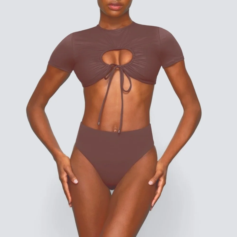 NWT SKIMS SIGNATURE SWIM RUCHED T-SHIRT ALMOND RARE 3X